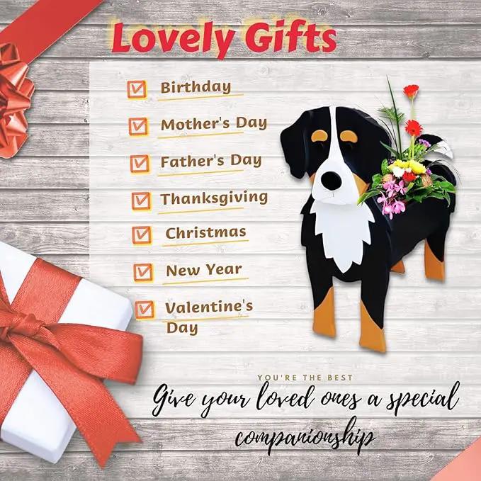 Bernese Mountain Dog Planter Plant Pots,Cute Garden Dog Flower Planter,Dog Planters Birthday Gifts for Women,Office,Indoor/Outdoor Decor（9.45 * 5.75 * 12.2in） by GreenHaven Gardens