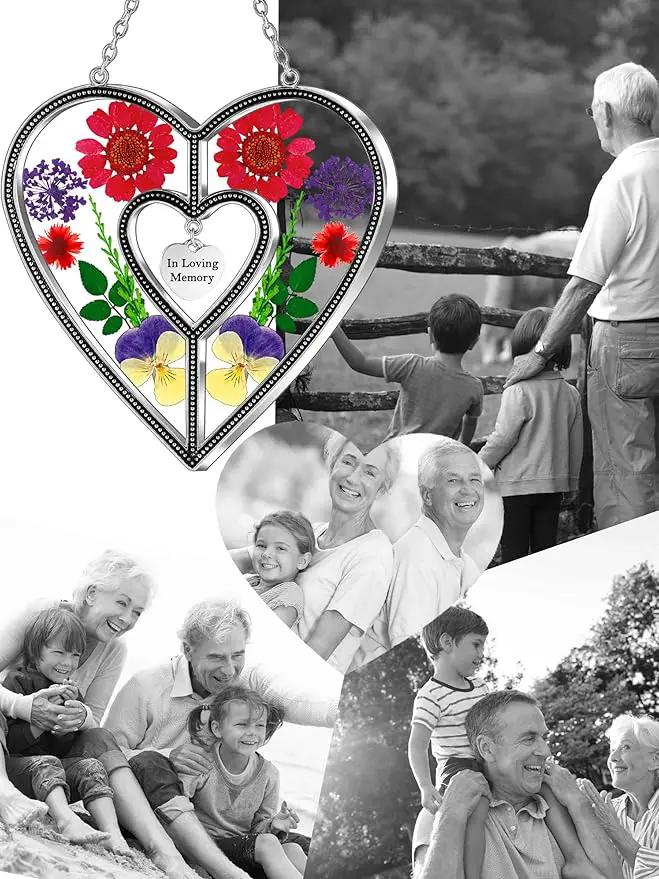 KY&BOSAM Heart Suncatcher In Loving Memory Memorial Gift for Loss of Loved One Unique Sympathy Gift Idea Real Flower Suncatcher Bereavement Grief Gift Box for Loss of Mom Friend Son Daughter Dog Decor by GreenHaven Gardens