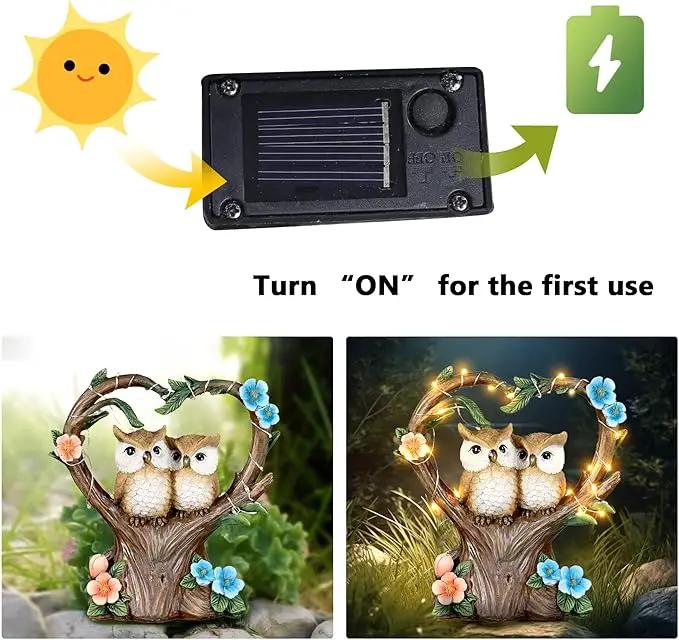 Solar Garden Owl Statue, Owl Figurines with Solar LED Lights for Garden Patio Lawn Ornaments, Indoor Outdoor Decor Waterproof Garden Gift for Owl Lovers 7'' by GreenHaven Gardens