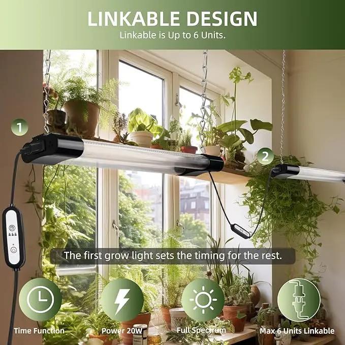 18inch 2 Pack LED Grow Lights - Linkable Grow Lights for Indoor Plants, Full Spectrum Plant Lights Plug and Hanging Design with Auto On/Off Timer Hanging Grow Light from Seedling to Flowering by GreenHaven Gardens