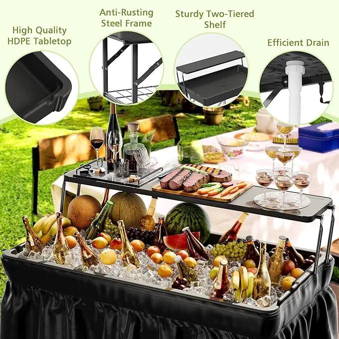 Outdoor Ice Cooler Folding Table with Extra Storage Shelf,Ice Tables for Parties with Drain,Cooler Server for Camping, Picnic, Wedding, BBQ, Black by GreenHaven Gardens