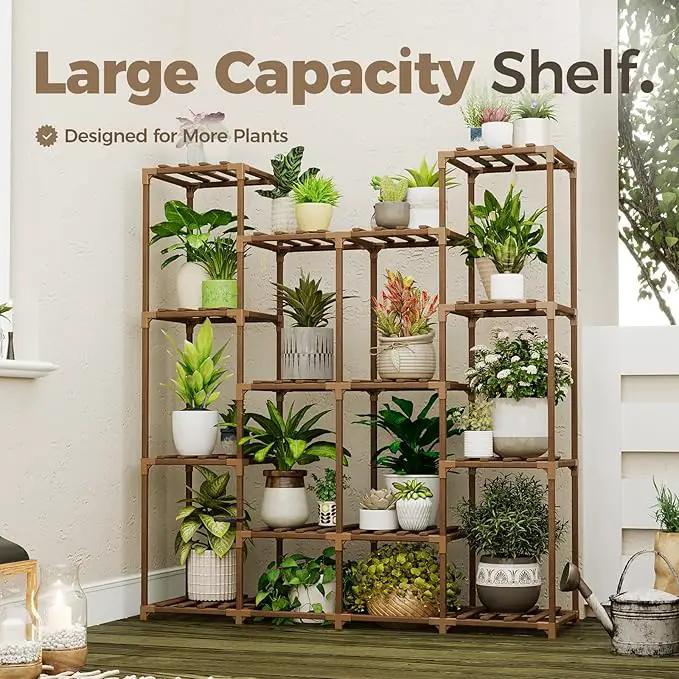 Bamworld Plant Stand Indoor Large Plant Shelf Tall Flower Stands 14 Pots Outdoor Plant Rack for Garden Balcony Patio Window Living Room Corner Wood by GreenHaven Gardens