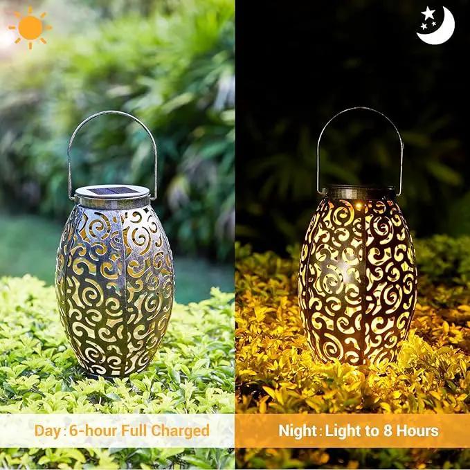 Solar Lanterns Outdoor Waterproof, 2 Pack Solar Garden Lanterns, LED Hanging Lanterns Solar Powered with Handle, Garden Decorative Retro Metal Solar Light for Table Pathway Walkway, Gardening Gifts by GreenHaven Gardens