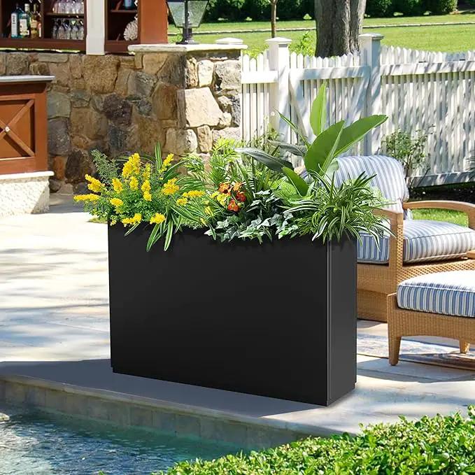 FENCY Metal Rectangular Planter Box Large Planters for Outdoor Plants, Rectangular Tall Planters for Outdoor Plants with Drainage Holes (35.4" L x 9" W x 25.6" H) by GreenHaven Gardens