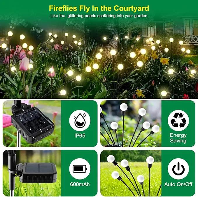 Solar Garden Lights - 6 Pack Solar Firefly Lights Outdoor Waterproof New Upgraded Swaying Landscape Lighting for Outside Pathway Patio Yard Garden Outdoor Decor Sway by Wind 8 LED Warm White by GreenHaven Gardens