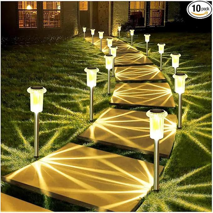 DenicMic Solar Lights Outdoor Pathway Lights 3000K LED Waterproof Acrylic Lamp Head Stainless Steel Stake for Yard Garden Landscape Path Walkway Driveway Patio Lawn (Warm White 10Pack) by GreenHaven Gardens