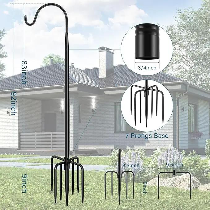 Gtongoko 92 Inch 2 Pack Bird Feeder Poles for Outdoors Heavy Duty, Shepherds Hooks for Outdoor, Hummingbird Feeder Stand, Adjustable Hanger for Plant, Lights, Lanterns Wedding Decor with 7 Prongs Base by GreenHaven Gardens