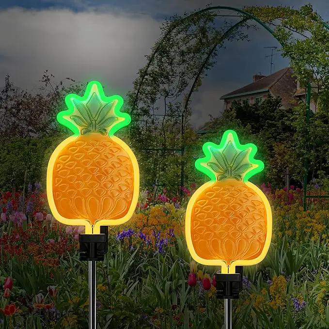 ANGMLN Solar Pineapple Neon Light - 2 Metal Garden Stake Lights 42 inch Path Lighting for Garden Yard Lawn Patio Walkway Decor Gifts for Mom Grandmother by GreenHaven Gardens