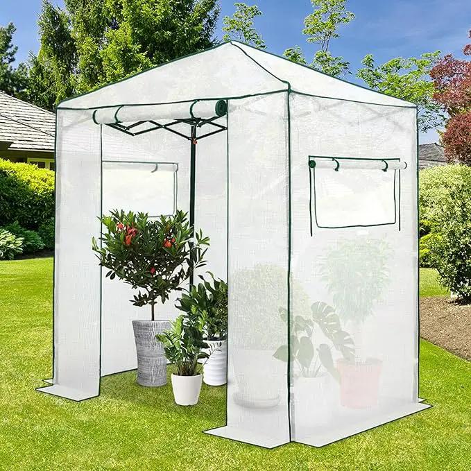 EAGLE PEAK 6x4 Portable Walk-in Greenhouse, Pop-up Indoor Outdoor Garden Green House, Zippered Door and Windows, PE Cover, White by GreenHaven Gardens