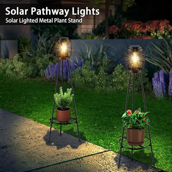 2 Pack Solar Lights Outdoor with Plant Stands, Solar Floor Lamp with LED Edison Bulbs for Garden Yard Pathway Driveway Front/Back Porch Decoration by GreenHaven Gardens