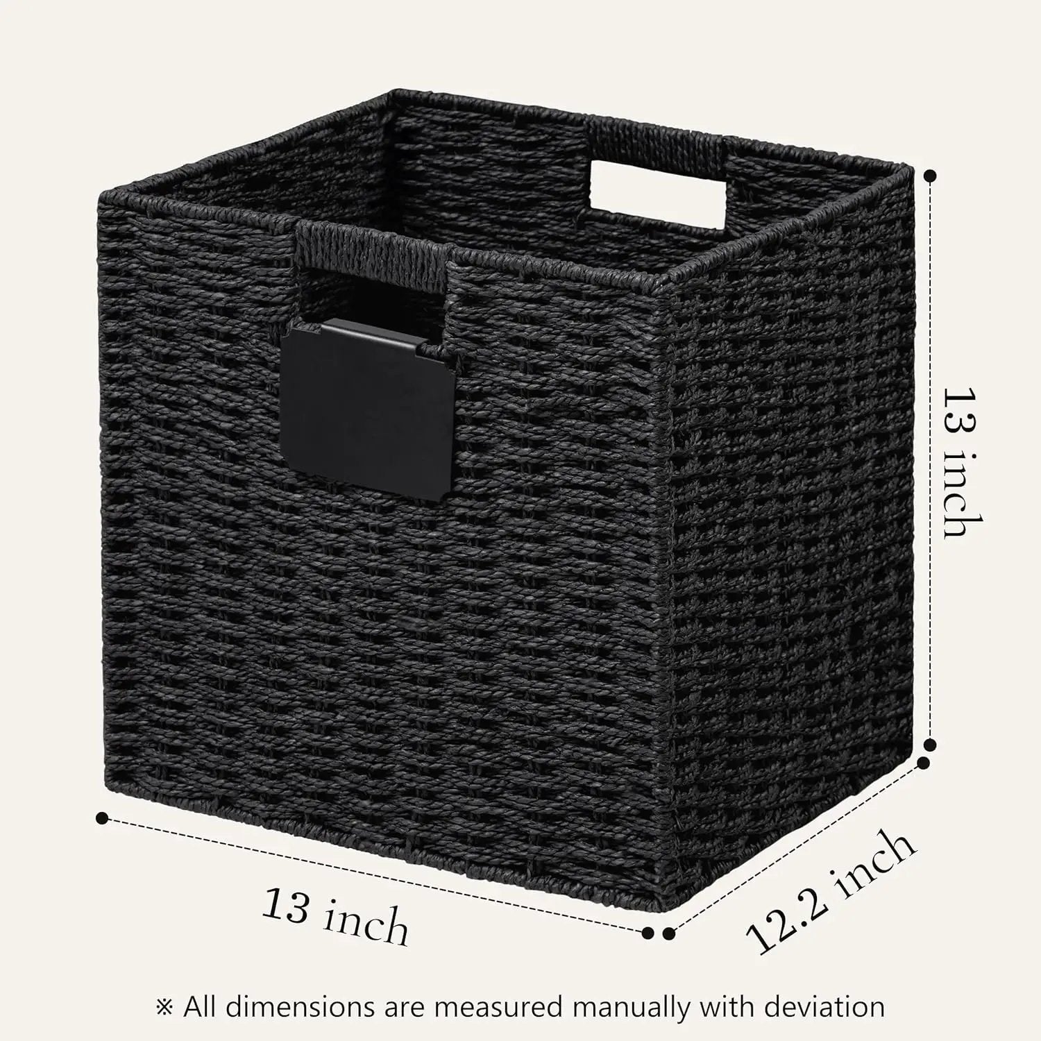 UBBCARE 4 Pack Wicker Basket, 13×13 Storage Cubes with Label, Foldable Cube Storage Bin with Handle, Square Storage Basket for Shelves, Woven Paper Rope Basket for Organizing, Black by GreenHaven Gardens