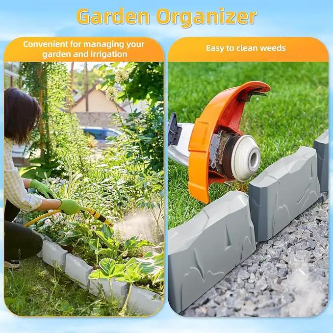 16 Pack(24FT) Landscape Edging w/ 48 Spikes | Flexible Plastic Border for Outdoor, Walkway, Lawn & Weed Control | 24" L x 3" H Faux Stone Edging for Landscaping,Garden Edging Border Stone(Gray) by GreenHaven Gardens