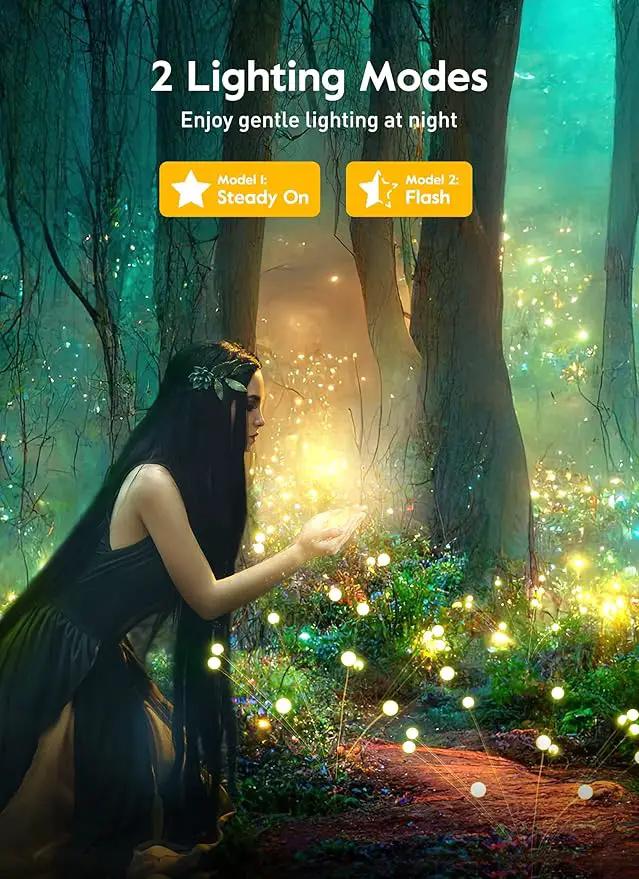 Solar Garden Lights - 4 Pack 48 LED Firefly Lights with 2 Lighting Modes, Sway by Wind, Waterproof Outdoor Decoration, Warm White by GreenHaven Gardens
