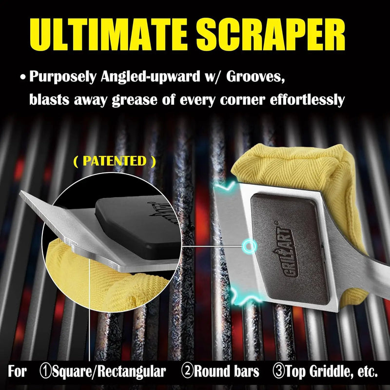 GRILLART Grill Brush for Outdoor Grill Bristle Free - Reinforced Grill Cleaner Scraper BBQ Brush - Replaceable Head Barbecue Grill Cleaning Brush - Safe BBQ Accessories Grill Tools - Gifts for Men/Dad by GreenHaven Gardens