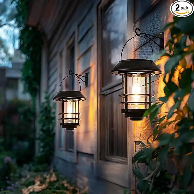 Otdair Solar Lantern Outdoor - 2 Glass Hanging Lights, Waterproof Wall Sconce, Decorative for Front Porch, Yard and Garden by GreenHaven Gardens