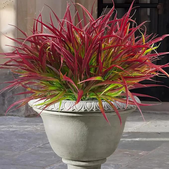 Uieke 28 Bundles Artificial Outdoor Plants UV Resistant Fake Grass Plants Faux Plastic Plants Greenery Shrubs for Home Garden Pathway Window Box Front Porch Summer Fall Decor, Deep Red by GreenHaven Gardens
