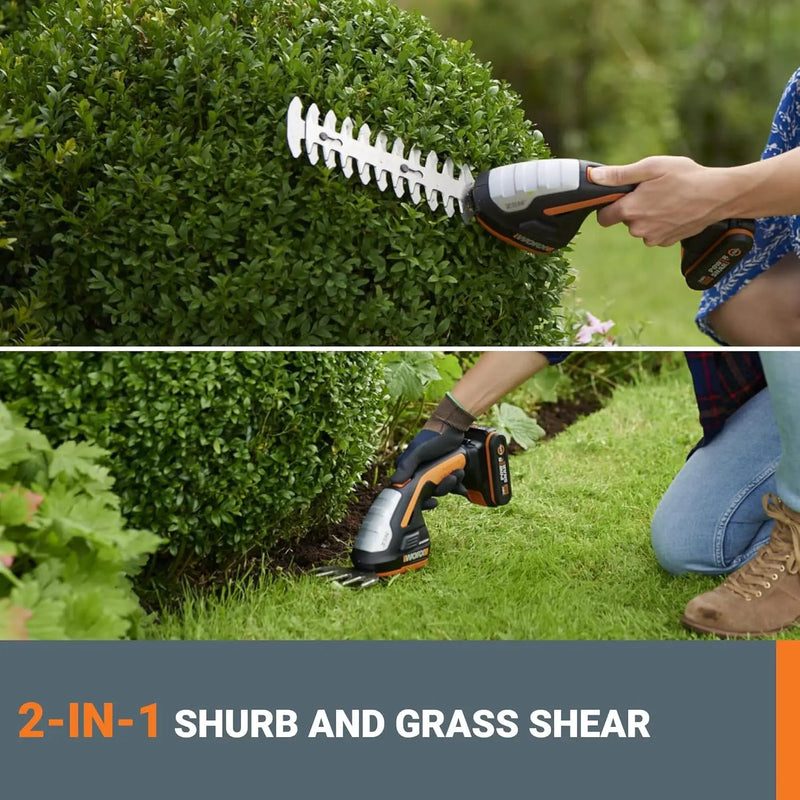 WORX WG801 20V 2 in 1 Cordless Hedge Trimmer, 4" Grass Shear & 8" Shrub Trimmer with 2 Blades, Battery & Charger Included by GreenHaven Gardens