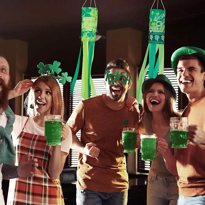 4 Pieces St. Patrick's Day Windsock Shamrock Windsock Flag Irish Green Truck Pattern Design Windsock Outdoor Hanging Decoration for St. Patrick's Day Backyard Garden Balcony Decor, 35 Inch by GreenHaven Gardens