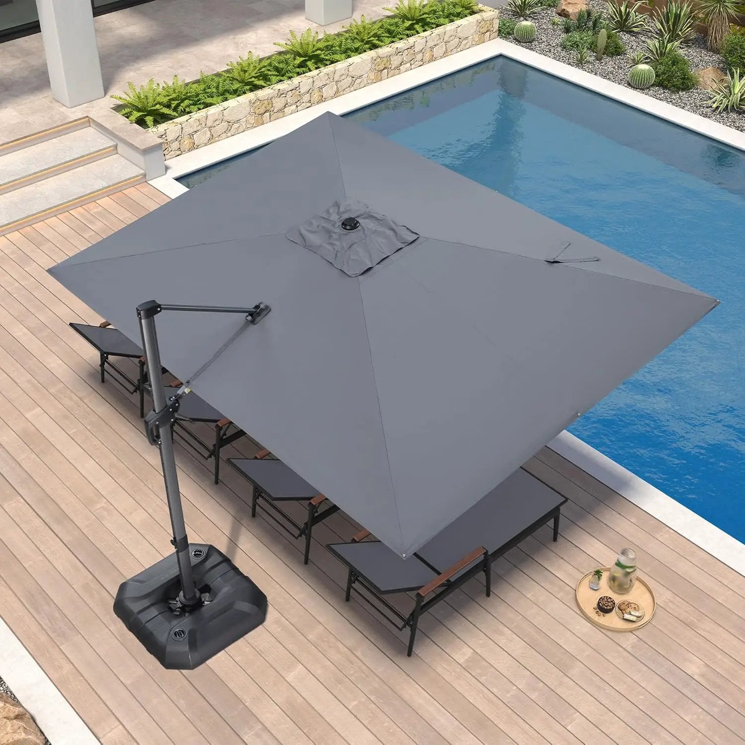 PURPLE LEAF 9' X 11.5' Patio Umbrella Outdoor Cantilever Rectangle Umbrella Aluminum Offset Umbrella with 360-degree Rotation for Garden Deck Pool Patio, Light Grey by GreenHaven Gardens