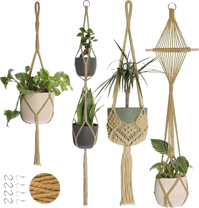 Nook Theory 4-Pack Macrame Plant Hanger - with 8 Ceiling Hooks - Hanging Planter Indoor Outdoor - Hanging Plant Holder - Decorative Bohemian Plant Hangers - Hanging Plants (Caramel) by GreenHaven Gardens
