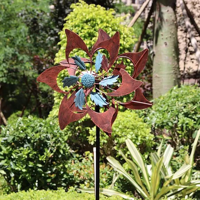 360 Degrees Metal Swivel Classical Two-Color Windmill Large Wind Spinner for Patio Lawn Outdoor Yard Lawn Garden 70x20 Inches by GreenHaven Gardens