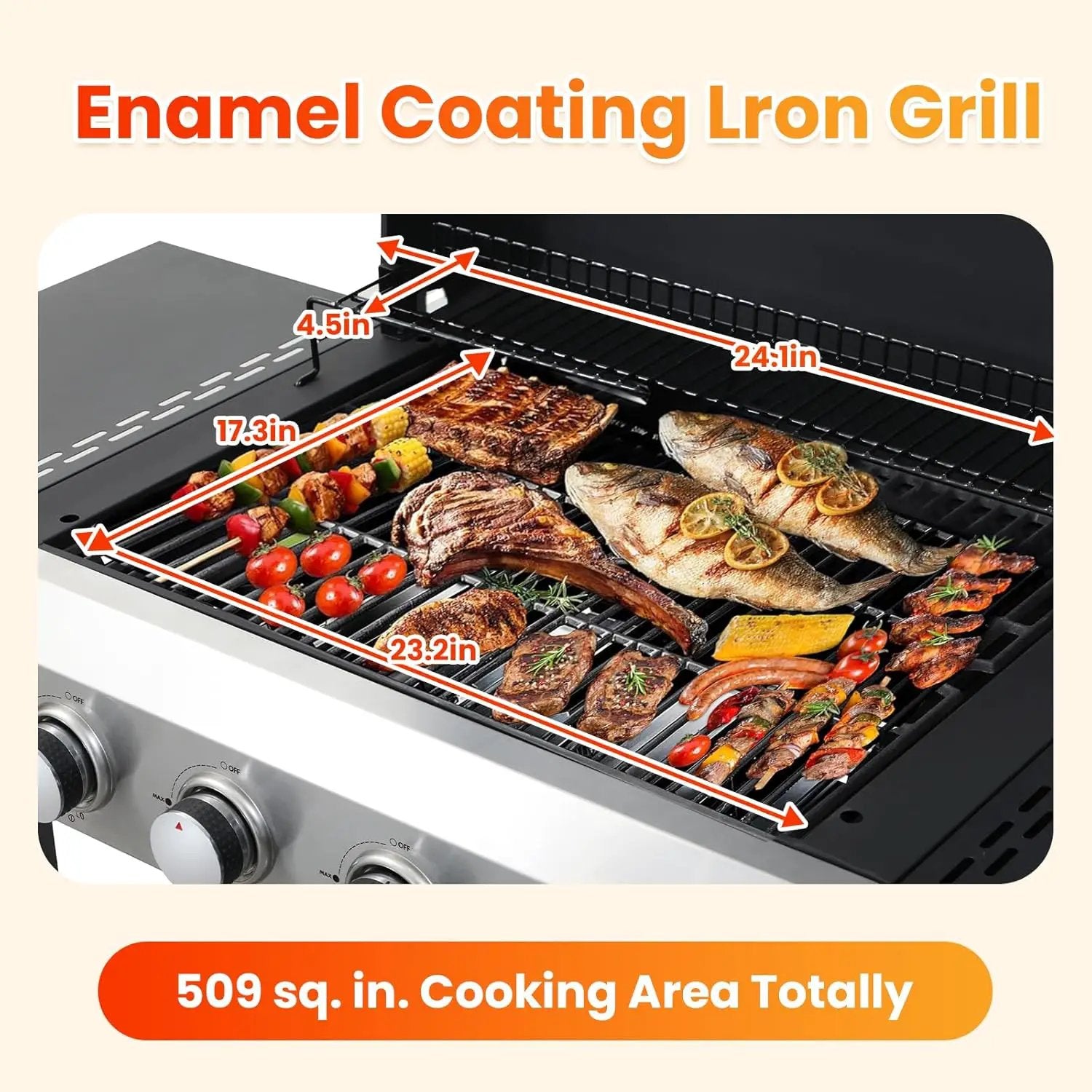 4-Burner Propane Gas BBQ Grill with Porcelain-Enameled Cast Iron Grates, Baking Sheet, 2 Foldable Side Table, 49,200 BTU Stainless Steel Grill for Outdoor Camping Barbecue Grilling Backyard Cooking by GreenHaven Gardens