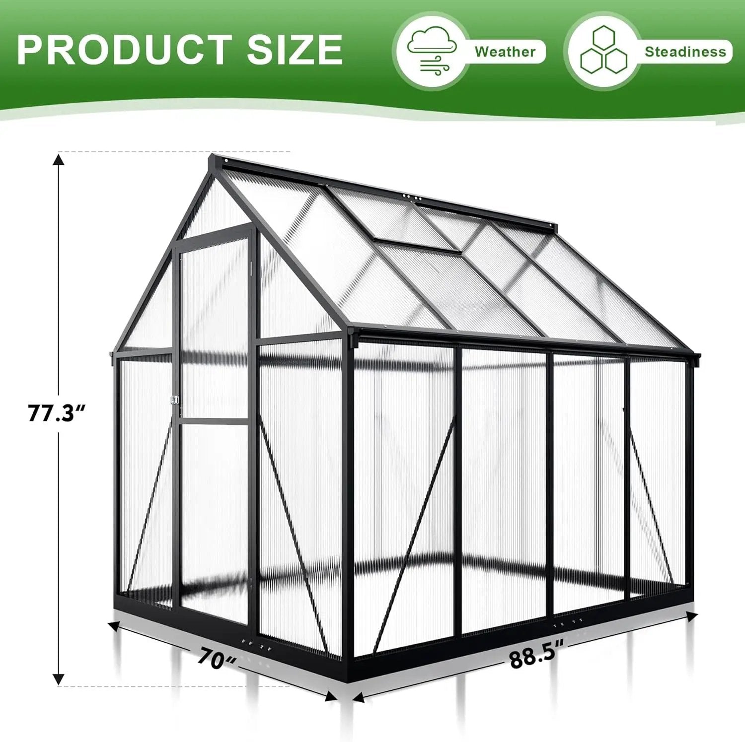 Polar Aurora 6x8 FT Greenhouse, Quick Aluminum Assembly Structure Polycarbonate Greenhouse, Walk-in Greenhouses for Outdoors with Ventilated Windows, Green Houses for Outside Backyard Garden by GreenHaven Gardens