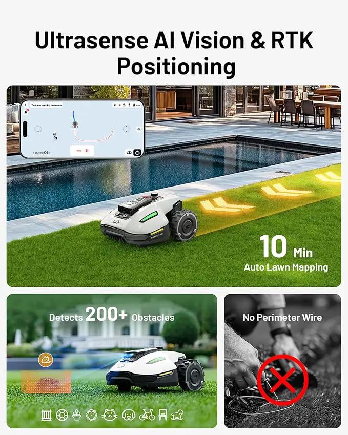 YUKA Mini 500 Robotic Lawn Mower for 0.12 Acre,Ultrasense AI Vision+ RTK Positioning, Auto Mapping, App Control,50% Slope,Perimeter Wire Free, 15 Mowing Zones Management by GreenHaven Gardens