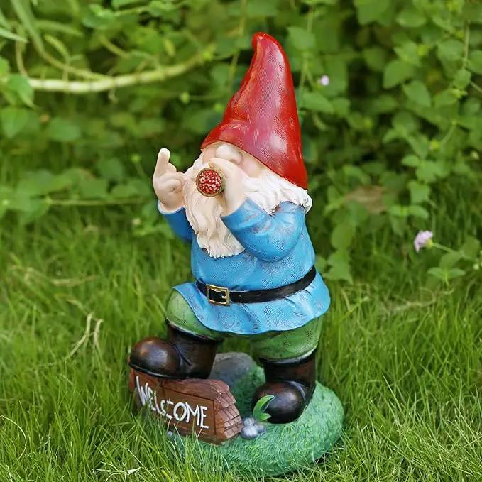Resin Gnomes Garden Decor, 13.5" Tall Solar Large Inappropriate Funny Gifts Gnome Outdoor Statues for Yard, Patio, Lawn, Outside Naughty Gnome Garden Decorations Gift for Men Women by GreenHaven Gardens