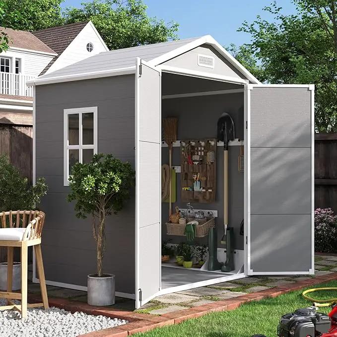 UDPATIO Outdoor Resin Storage Shed 6x4.5 FT, Plastic Garden Shed for Bike, Garbage Can, Tool, Outside Sheds with Lockable Door for Backyard, Patio, Lawn, Grey & White by GreenHaven Gardens