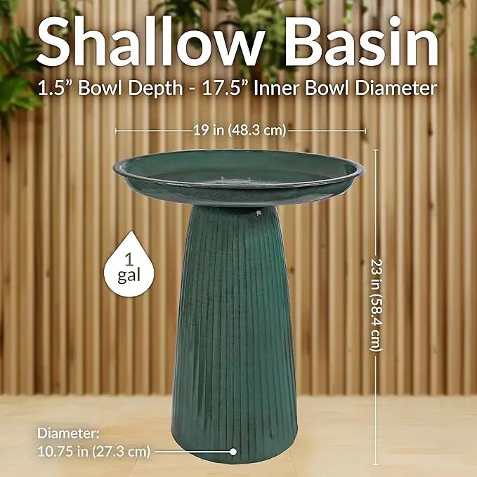 Sunnydaze Gleeful Garden Metal Bird Bath for Outdoors - Large Decorative Iron Birdbath - 23-Inch - Green Glaze by GreenHaven Gardens