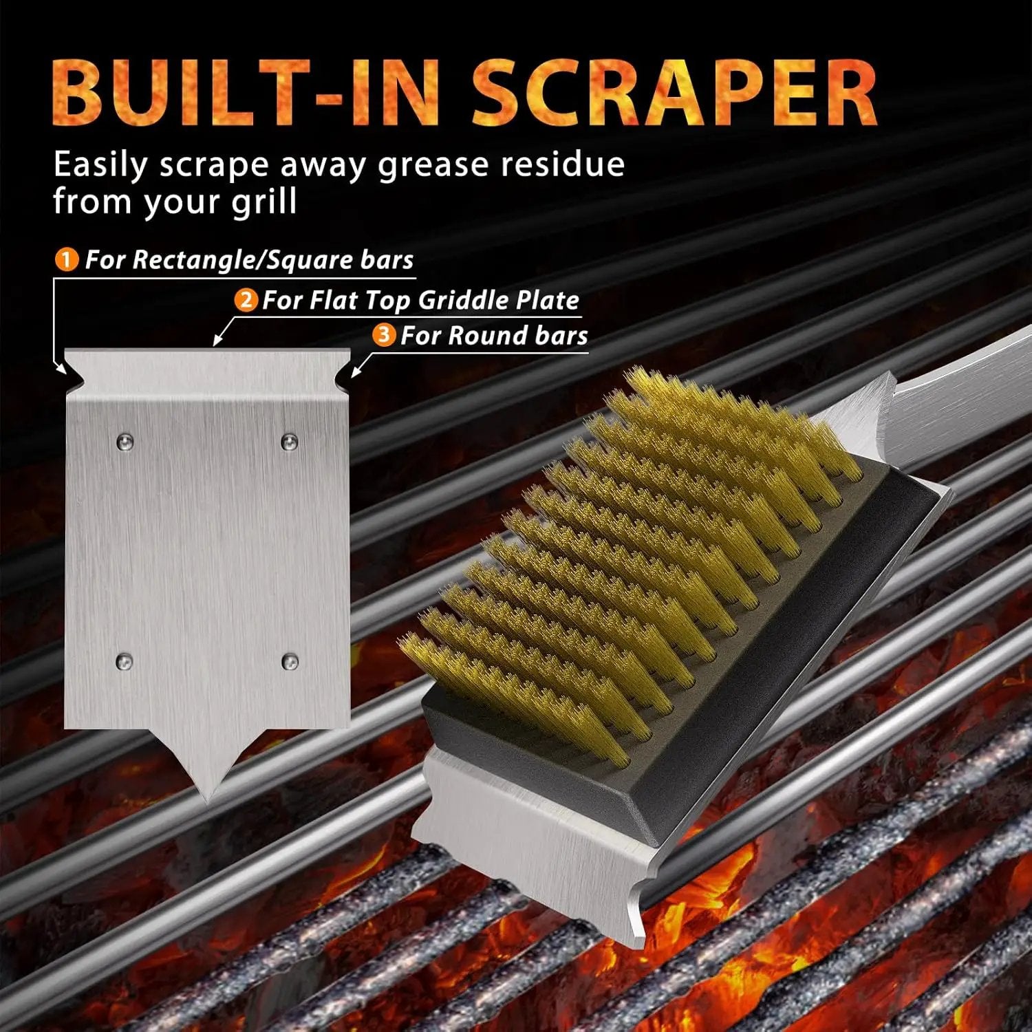 ENLOY Grill Brush and Scraper for Barbecue, 17" Grill Brush for Outdoor Grill, Extended Rosewood Handle and 2 Replaceable Copper Wire Brush Heads, Grill Cleaning Brush Grill Accessories for Most Grill by GreenHaven Gardens