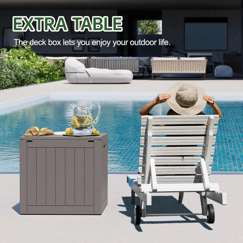 KAMABOKO Deck Box, 35 Gallon Resin Indoor and Outdoor Storage Boxes Waterproof for Garden Tools, Pool Accessories Storage Bench, Patio Furniture and Cushions with Lockable Lid, Grey by GreenHaven Gardens