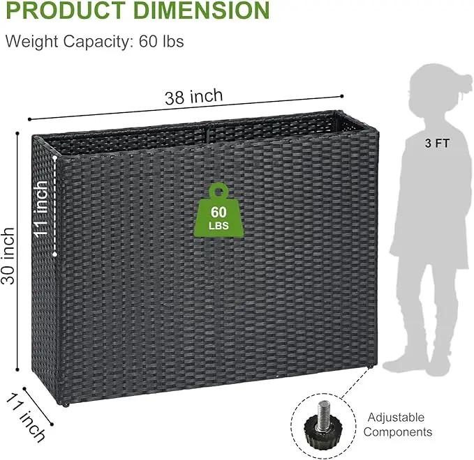 LEWIS&WAYNE Large Rectangular Block Planter Box Handmade Wicker Tall Planters for Outdoor Plants with Removable Liners Modern Planter for Indoor Outdoor Patio Deck - Black, 38''x11''x30'' by GreenHaven Gardens