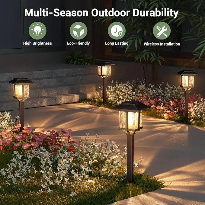 XMCOSY+ Solar Pathway Lights Outdoor, 2-Tone LED Waterproof Garden Outdoor Lighting for Yard Stainless Steel & Glass Solar Powered Landscape Walkway Driveway Decor (Warm White) by GreenHaven Gardens