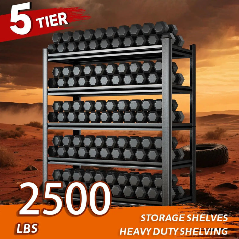 Heavy Duty 5-Tier Shelving Unit 2500LBS Capacity - Adjustable Steel Garage Shelves for Warehouse, Basement Storage(63''H x 39.4''W x 15.7''D) by GreenHaven Gardens