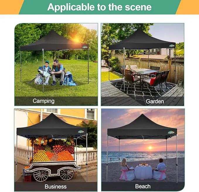 COBIZI 10x10 Pop Up Canopy Tent 10x10 Easy up Canopy, Heavy Duty Outdoor Canopy UPF 50+ All Weather Waterproof Instant Party Tents for Parties Gazebo with Handbag, Black(Windproof Upgraded) by GreenHaven Gardens