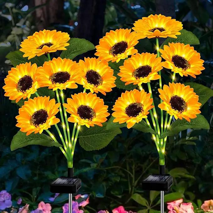 2 Pack with 12 Solar Sunflower Garden Lights Warm White LED Outdoor Decorative Stake Lights for Yard, Patio, Lawn, Pathway, IP65 Waterproof, Ideal Gift for Women, Mom, Grandma, Friends by GreenHaven Gardens