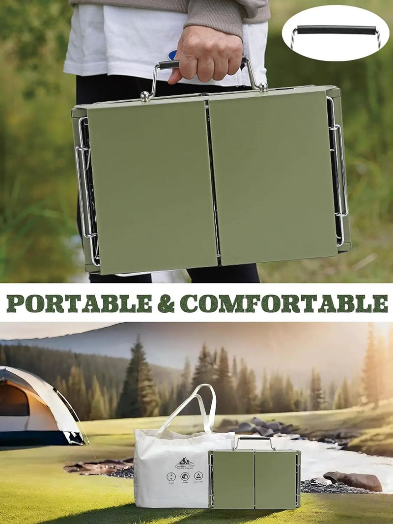 Charmline 14x9inch Small Foldable Portable Charcoal Grill, Compact Portable Grill for Outdoor, Charcoal Grills for Camping, Picnics, Gardens and Beach Parties, Liftable Grilling Net, Green by GreenHaven Gardens