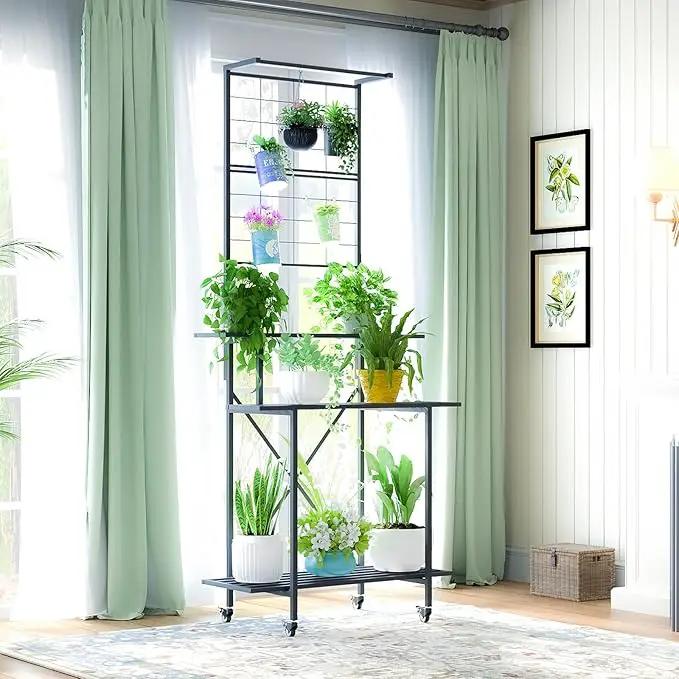 Zhongma 3 Tier Heavy Duty Plant Stand with Hanging Plant pot shelf with wheels, 35.43 L x 18.11 W x 81.1H multi layer plant Holder for Home, Garden, Plant Lovers,Metal Storage Rack Shelf/Freestanding by GreenHaven Gardens