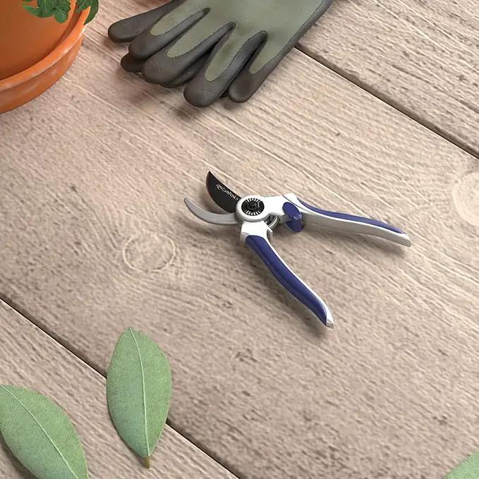 Amazon Basics Professional Hand Pruners, Pruning Shears for gardening, 7-inch Steel Bypass Garden Scissors, Blue by GreenHaven Gardens