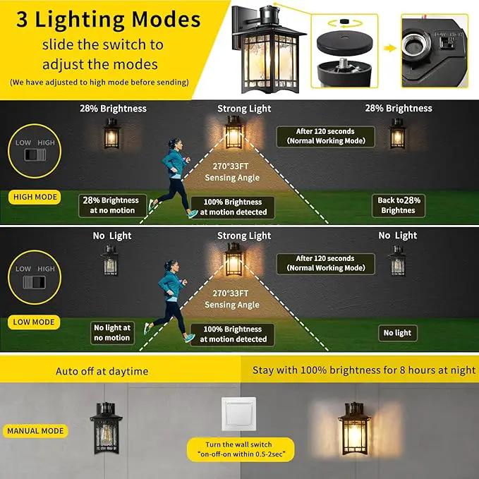 Motion Sensor Outdoor Lights, Dusk to Dawn Light Fixture, Black Wall Sconce Lighting, Front Porch Light, Exterior Lights for House Patio, Outside Door Wall Mount Anti-Rust Lantern by GreenHaven Gardens