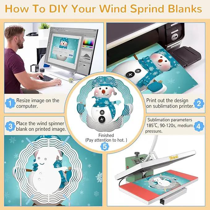Sublimation Wind Spinner Blanks, 10 Inch 3D Aluminum Metal Hanging Wind Spinner Bulk for Garden Yard Outdoor, Window Porch Decoration for Heat Press Transfer DIY (20. snowman-6pcs) by GreenHaven Gardens