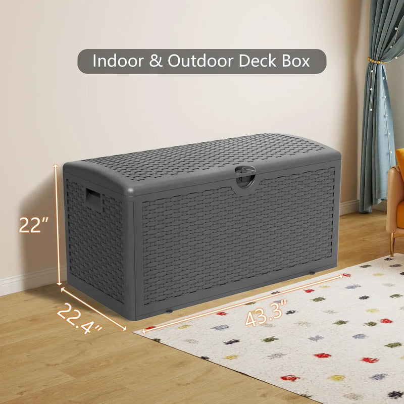 Upgrade 80 Gallon Waterproof Large Resin Deck Box Indoor/Outdoor Lockable Storage Container and Seating for Garden, Pool, and Patio (80 Pro Gallon, Black) by GreenHaven Gardens
