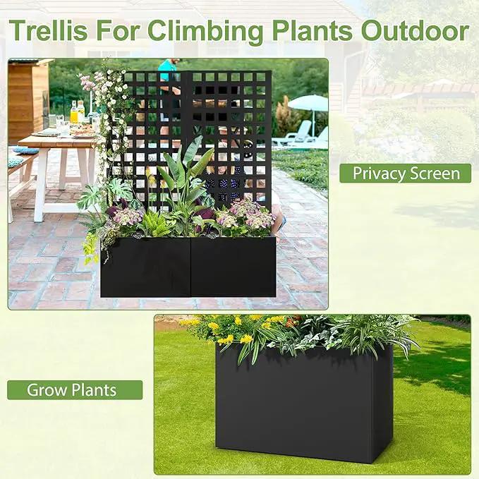 Metal Raised Garden Bed, Trellis Planters Bed with Drainage Holes for Climbing Plants, Vegetables Outdoor Privacy Screen with Planter Box 63"x24"x12", Black by GreenHaven Gardens