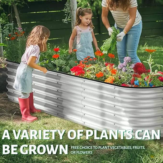 8×2×1.5 ft Galvanized 0.7mm Thickness Steel Raised Garden Bed,Modular Planter for Gardening, Vegetables Bed, Flowers Bed,17" Tall Metal Raised Garden Beds Outdoor-Silver. by GreenHaven Gardens