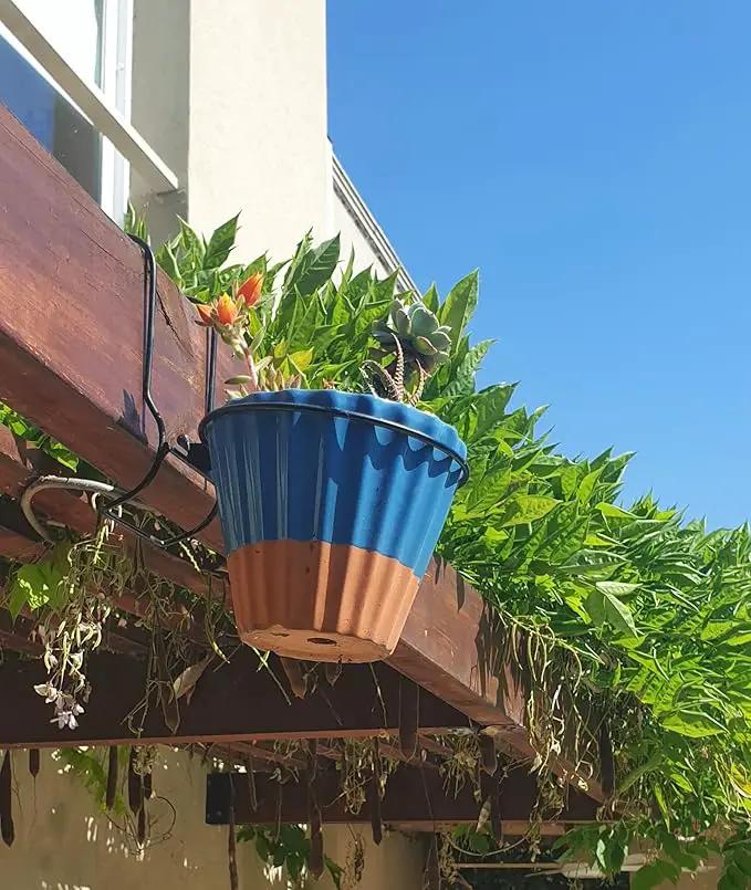 6 Pieces, 8 inches Iron hanging Flower Pot. Metal Plant Wall Hanger, Vertical Yard Garden. Planter Hook Ring, Rail Metal Fence. Indoor and Outdoor. Wire Trellis. Collapsible Bracket. (8 inches) by GreenHaven Gardens