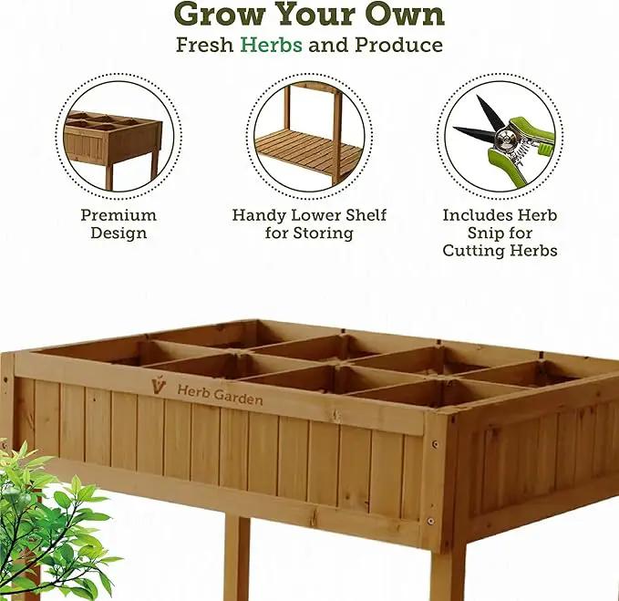 VegTrug 8 Pocket Garden, Wooden Planter with Herb Snips, Natural by GreenHaven Gardens