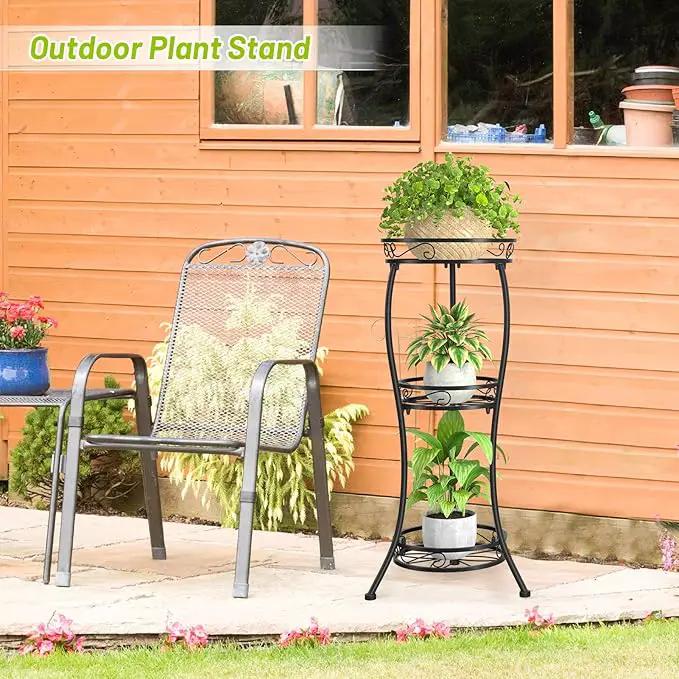 KMOTASUO 3 Tier Tall Metal Plant Stand, 33 Inch Plant Stands Indoor Outdoor, Rustproof Iron Flower Pot Holder Display Rack for Corner Patio Garden Balcony Living Room(Black) by GreenHaven Gardens