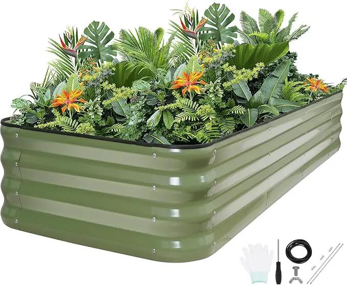 5-in-1 Adjustable Raised Garden Bed Kit | Galvanized Planter Boxes for Vegetables, Flowers | 12" Tall, Multiple Sizes (8x3x1ft, 9x2x1ft, 10x1x1ft, 6x5x1ft, 7x4x1ft) | Outdoor Metal Raised Bed, Green by GreenHaven Gardens